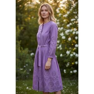 Talbots Lavender Eyelet Long-Sleeve Midi Dress